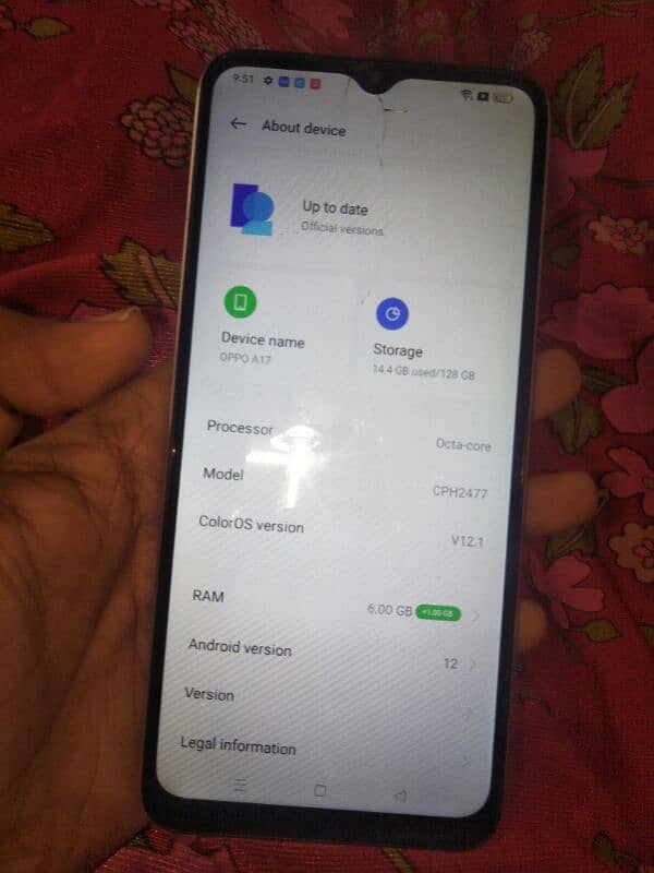 oppo a17 6+1 128gb pta approved 2