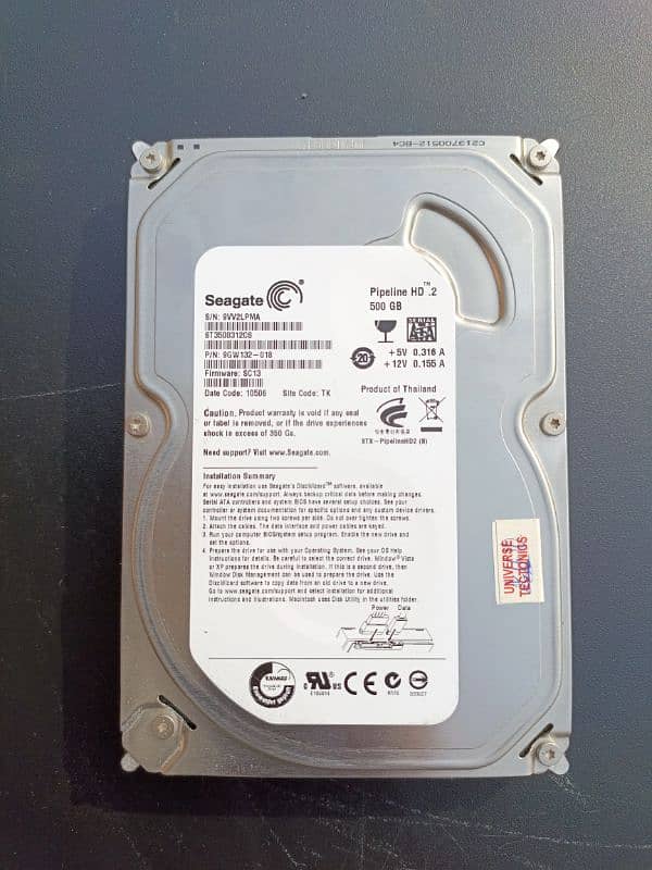 500GB Hard Disk For Pc with 100% Health 0