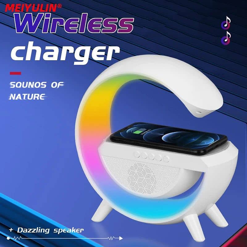 G Lamp Smart Bluetooth Speaker Wireless Fast Charger Station LED RGB D 0