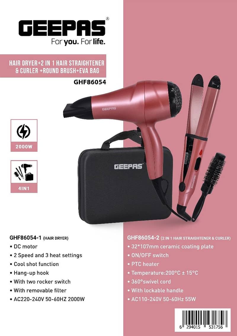 Geepas 4 In 1 Hair Straightener/Portable Hair Dryer 1