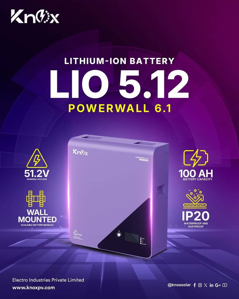 Knox Lithium Ion IP20, 51.2V 100AH PowerWall Solar Battery 6000 Cycle 0