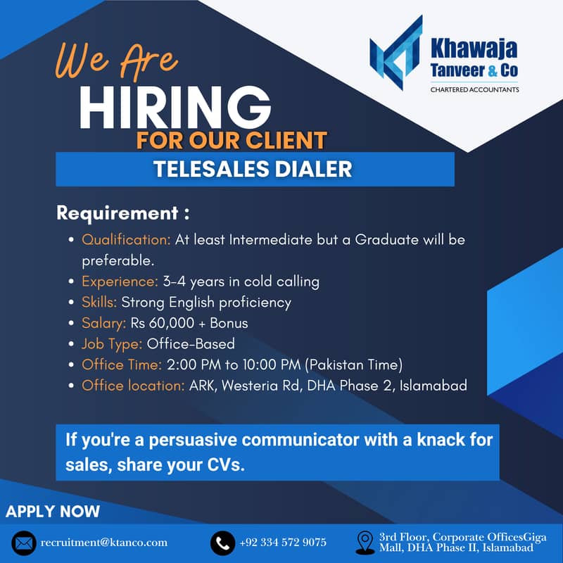 We’re Hiring for our Client: Telesales Dialer 0