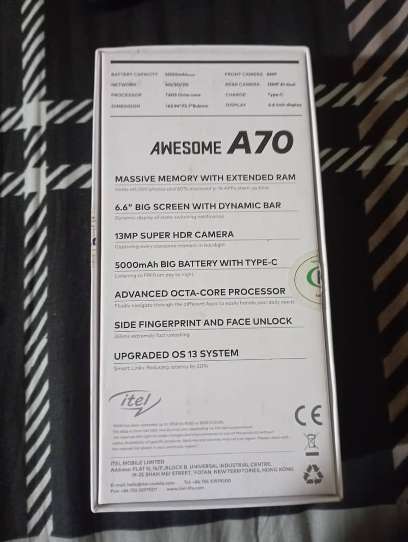 Itel A 70 pro Condition new Box Original charger 10