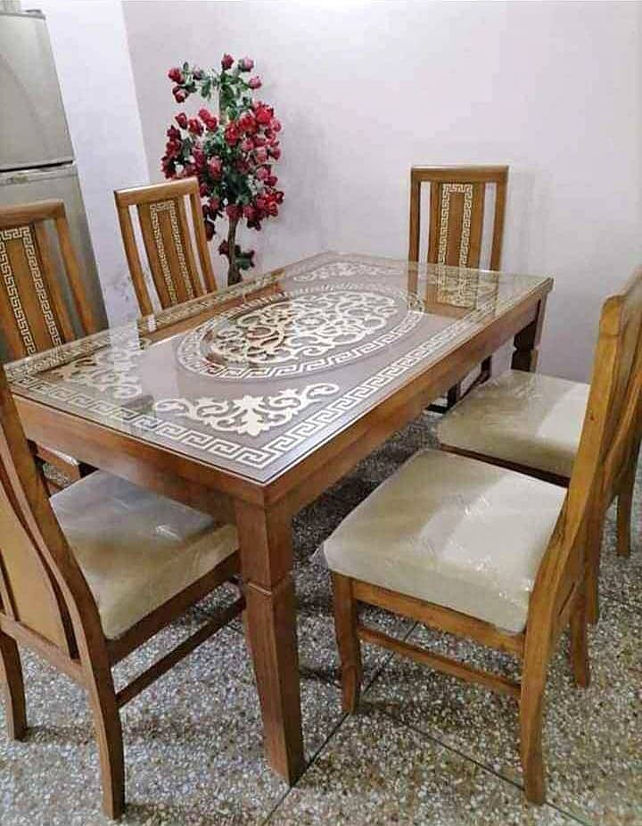 6 seater dining tables set/wooden chairs/glass top table/wooden table 3