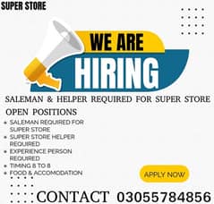 Sales Man & Worker Require