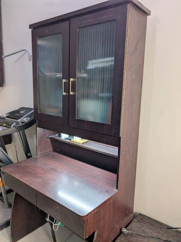 WRITING TABLE WITH DESK LIGHT WITH HIGH TOP CABINET AND TWO DRAWERS 1