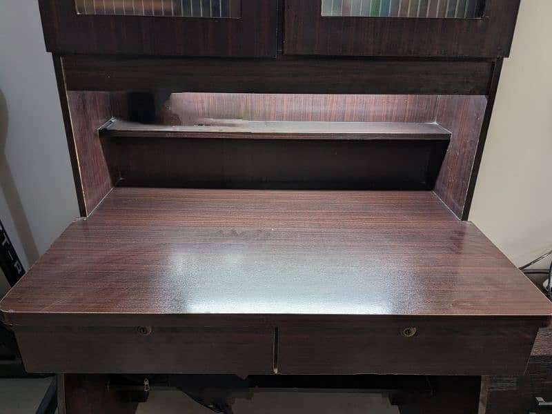 WRITING TABLE WITH DESK LIGHT WITH HIGH TOP CABINET AND TWO DRAWERS 6