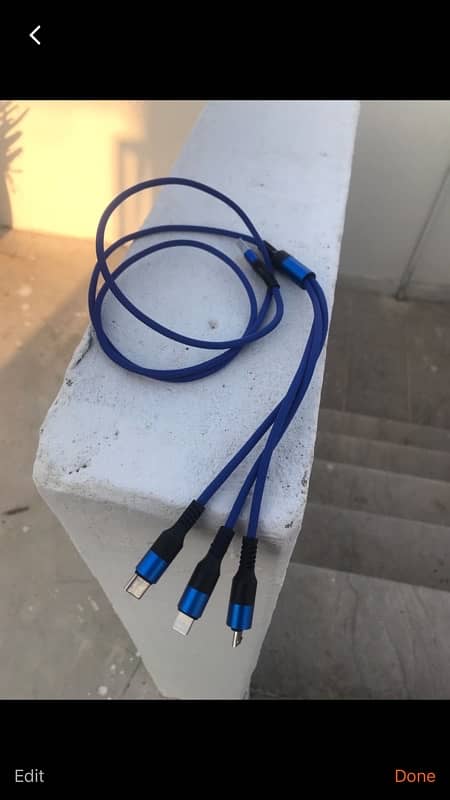 3 in 1 Original Fast Data Cable Blue/Golden/Gray - Size 120cm 3