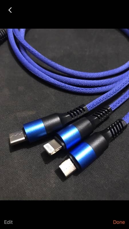 3 in 1 Original Fast Data Cable Blue/Golden/Gray - Size 120cm 4