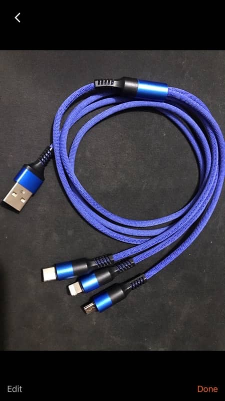 3 in 1 Original Fast Data Cable Blue/Golden/Gray - Size 120cm 5