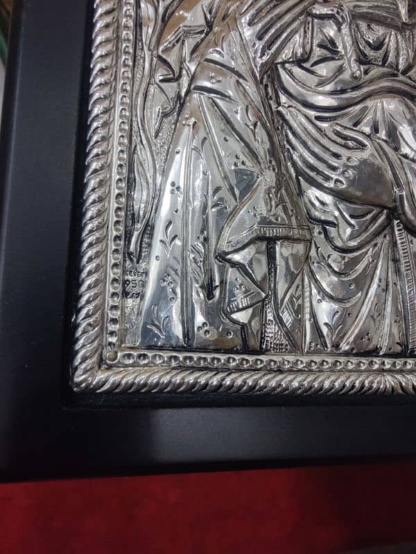 rare antique solid silver 950 hand made embossed wall plaque 2