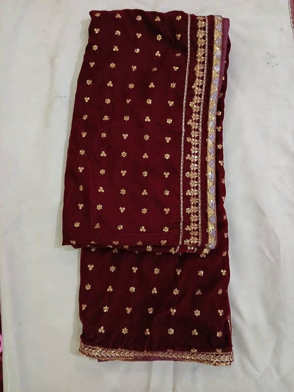 Embroided Maroon velvet suit 1