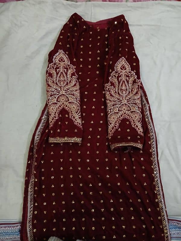 Embroided Maroon velvet suit 3