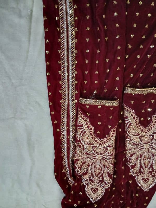 Embroided Maroon velvet suit 4