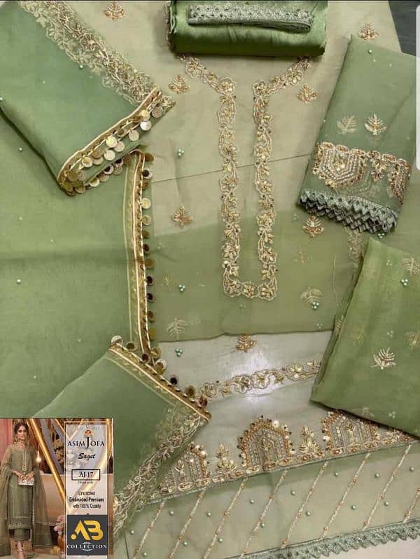 *Asim Jofa Organza Fabric Full Embroidery Suit 0