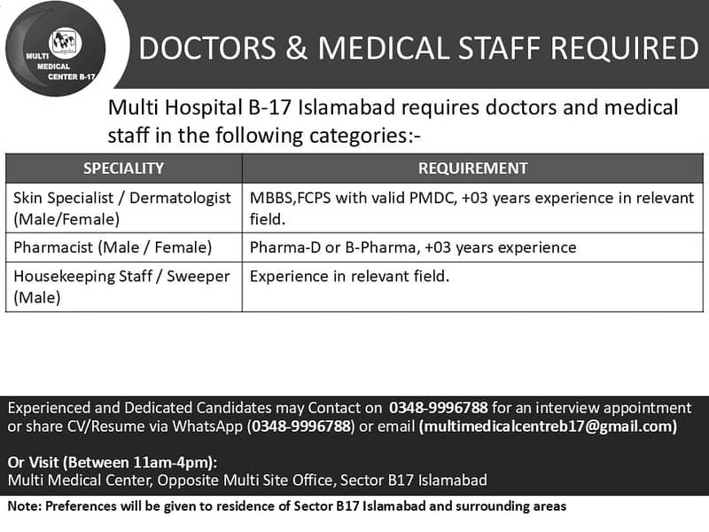 Doctors and Medical Staff Required 0