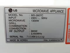 microwave oven, LG , made in Korea, model MS-2807C