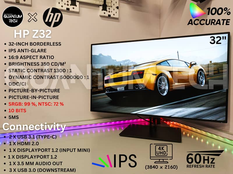 HP 32inch IPS 4K 10BIT USB C/TYPE C Borderless Colour Accurate Monitor 1