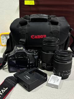 Canon 550 D with 18-55 and 55-250 Lens + Flash