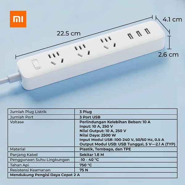 Xiaomi Mi Power Strip 3 Plug dengan 3 USB Port 2A - (ORIGINAL) - White 3