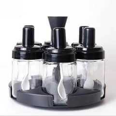 Spice Jar with Spoons And Rotating Rack Kitchen Organization Set Of 6