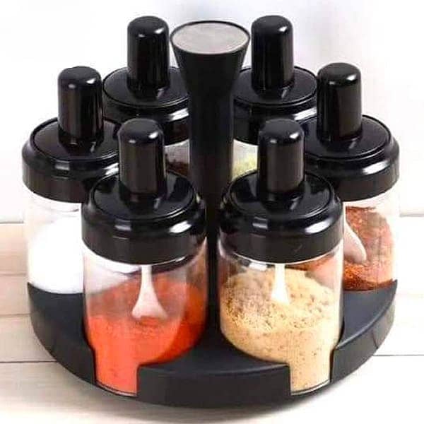 Spice Jar with Spoons And Rotating Rack Kitchen Organization Set Of 6 2