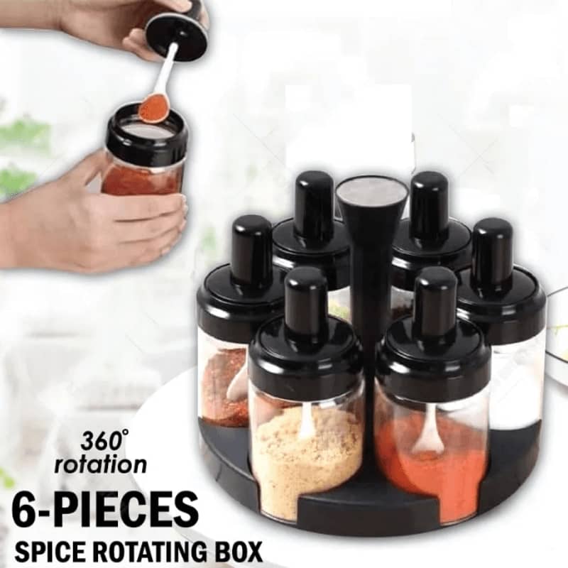 Spice Jar with Spoons And Rotating Rack Kitchen Organization Set Of 6 3