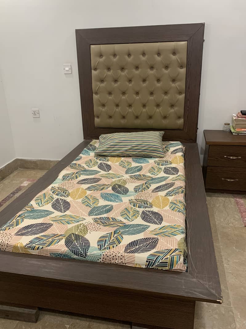 2 single bed with side tables without mattress for sell 0