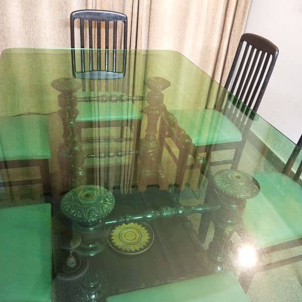 6 Seater Original Wooden Dining Table - 7×4 long heavy glass 1