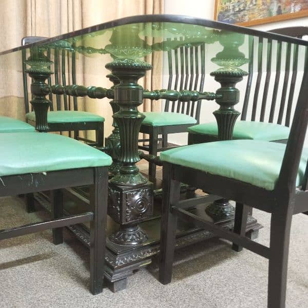 6 Seater Original Wooden Dining Table - 7×4 long heavy glass 2