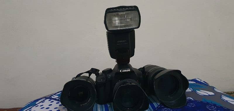 d550 canon camera 3 lens and flash speed light 7