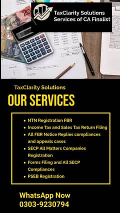 SALES TAX/INCOME TAX RETURN/TAX CONSULTANT/FBR/TAX FILER/NTN