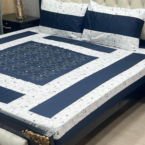 Patchwork Cotton Sotton Double Bedsheets Set - 3 Pcs 1