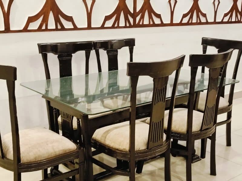 Dining Table // 6 seater Dining Table//Sheesham wood (Top Glass)Dining 3