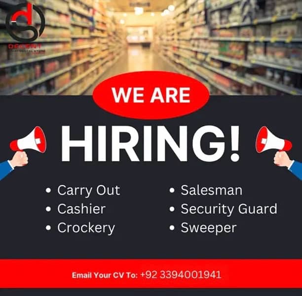 Staff Required For Decent Departmental store 0