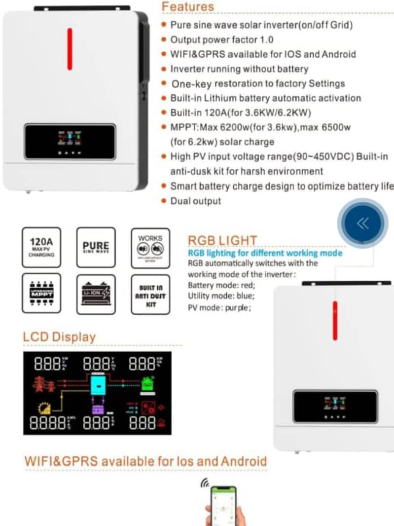 10.2kw inverter Doual output Hybrid On/Off Grid Wifi. 2