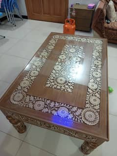 beautiful and new design centre table with 6mm glass and dico paint