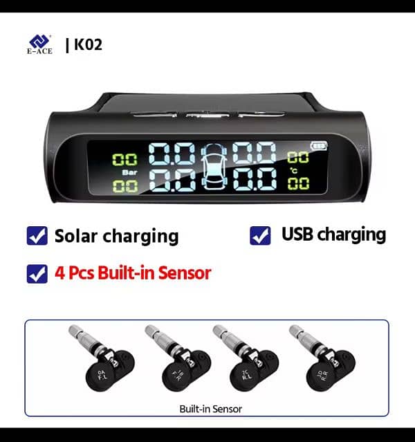 Car Solar TPMS Tire Pressure Monitoring System Solar Power Digit 0