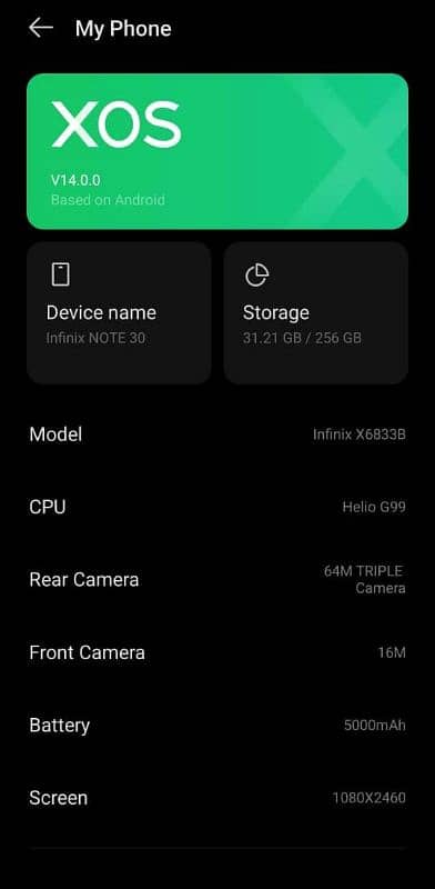 Infinix note30 ram rom 8 256 10