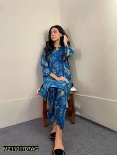2PCS Women's stitched Linen Leaf Print Suit