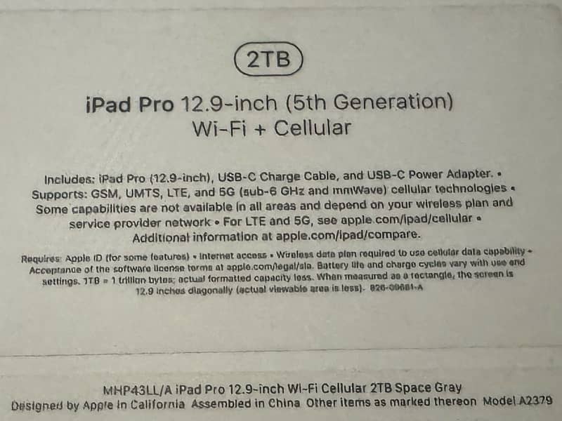 iPad Pro 12.9 wifi+cellular 5th Generation 10