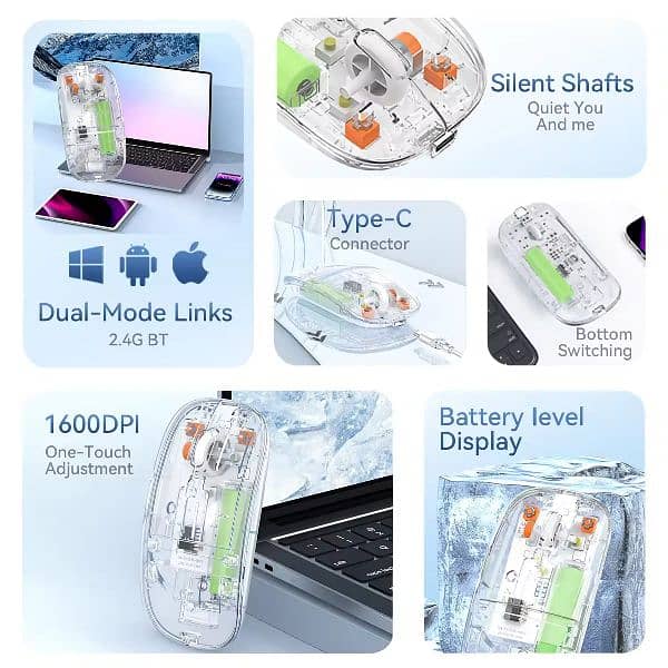 Transparent Silent Wireless Mouse with Rechargeable Battery 5