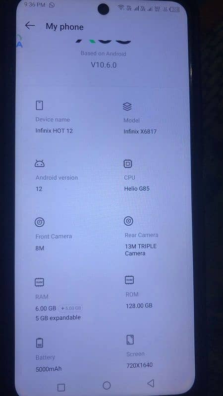 Infinix hot 12 6gb+5gb extendable 128 gb rom 2