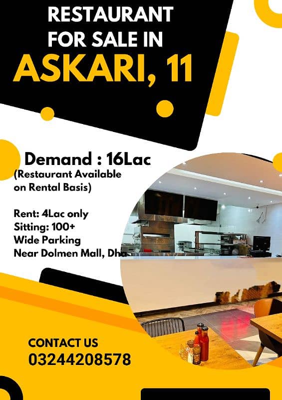 Restaurant For Sale & Rental Basis in Askri 11 0