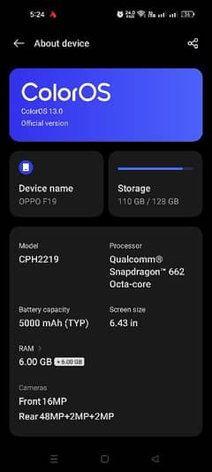 oppo f19 6+6Gb ram/ 128GB 9.5/10. box available. not repaird