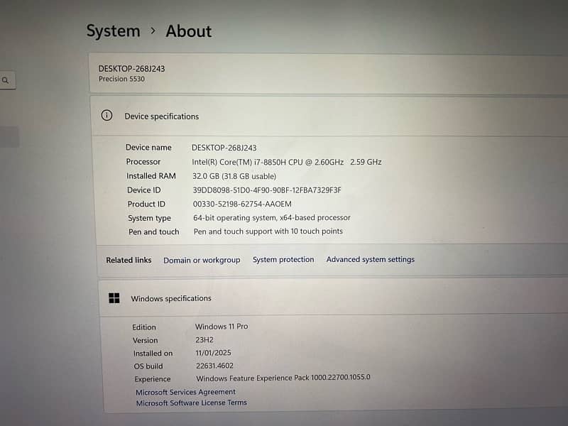 Dell Precision 5530 Core i7-8th 32GB Ram 6