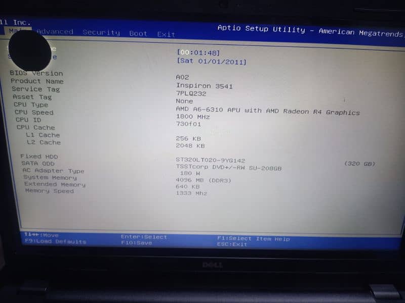 Dell model 3542 4GB ram 320 GB hard drive 0