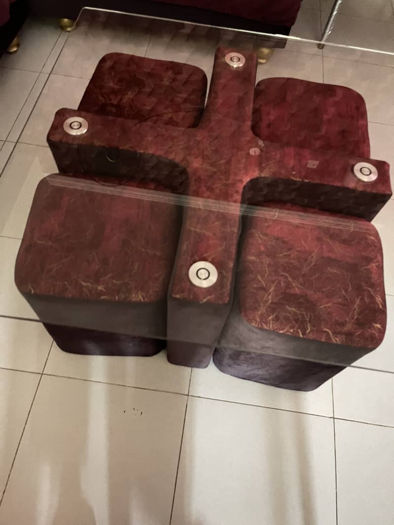 L shape sofa for sale with table and puffy stool 1