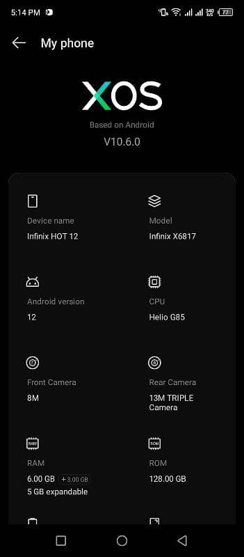 salam i m selling my Infinix hot 12 6+5 ram 128 gb rom. 4