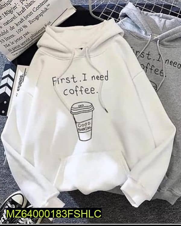 1 Pcs Printed Men's stitched Cotton Hoodie. (first I need coffee 2